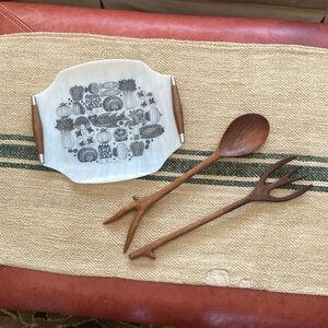 Georges Briard Ceramic Serving Tray with Wooden Utensils (not by GB)